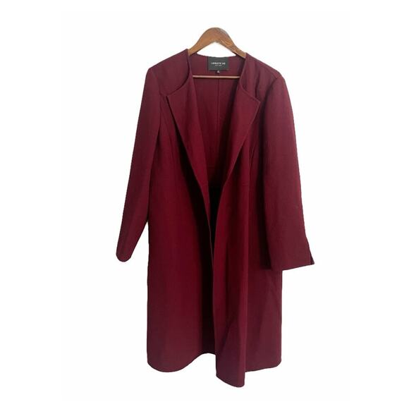 Lafayette 148 Lightweight Wool Jacket Long Length Burgundy Wine Red 12 - Picture 2 of 10